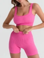 Flexelevate Women Seamless Ribbed Yoga Outfits 2 Piece Set