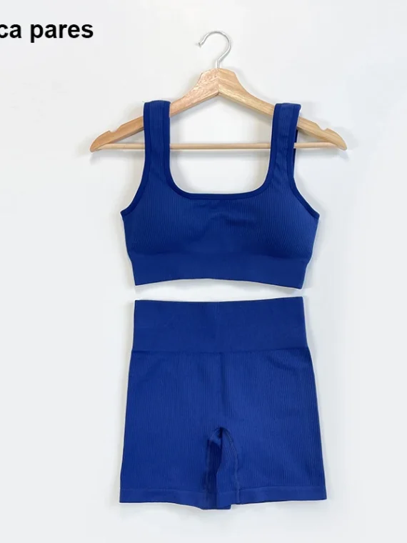 Flexelevate Women Seamless Ribbed Yoga Outfits 2 Piece Set