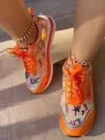 FlexElevate Women's Orange Mesh Breathable Sport Shoes