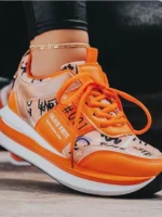 FlexElevate Women's Orange Mesh Breathable Sport Shoes