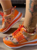 FlexElevate Women's Orange Mesh Breathable Sport Shoes