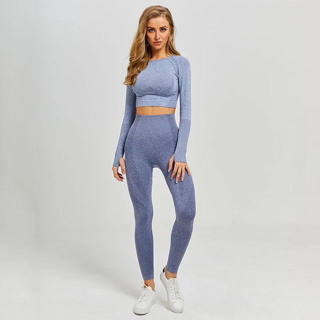 Flexelevate Blue Vital Seamless Yoga Set Gym Clothing