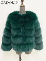 FlexElevate Elegant Faux Dark Green Fur Jacket
